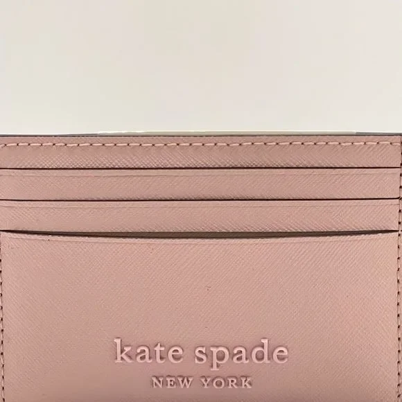 Kate Spade Small Slim Card Holder Leather Cameron Pink tutu - Picture 2 of 5